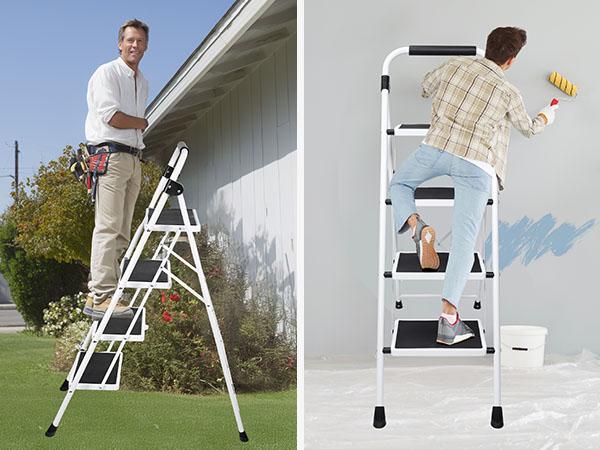 Iron Stepstool,Stepstool with Non-Slip Pedals and Comfortable Handrails, Sturdy Steel Ladder Portable Heavy Duty Stepstool for Kitchen, Garage and Outdoor Use