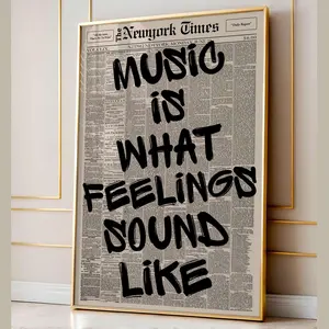 Retro Music Is What Feelings Sound Like Newspaper Poster, Trendy Aesthetic Print, Typography Art, Gift for Music Lover, Canvas Wall Decor