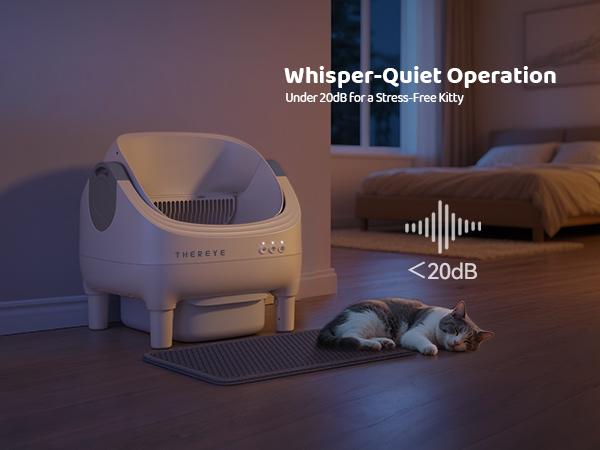 Thereye Open-Top Self-Cleaning Cat Litter Box, Automatic with App Control Wifi Odor-Free Waste Disposal Includes Trash Bags Litterbox  for kittens weighing from 3 to 30 pounds.