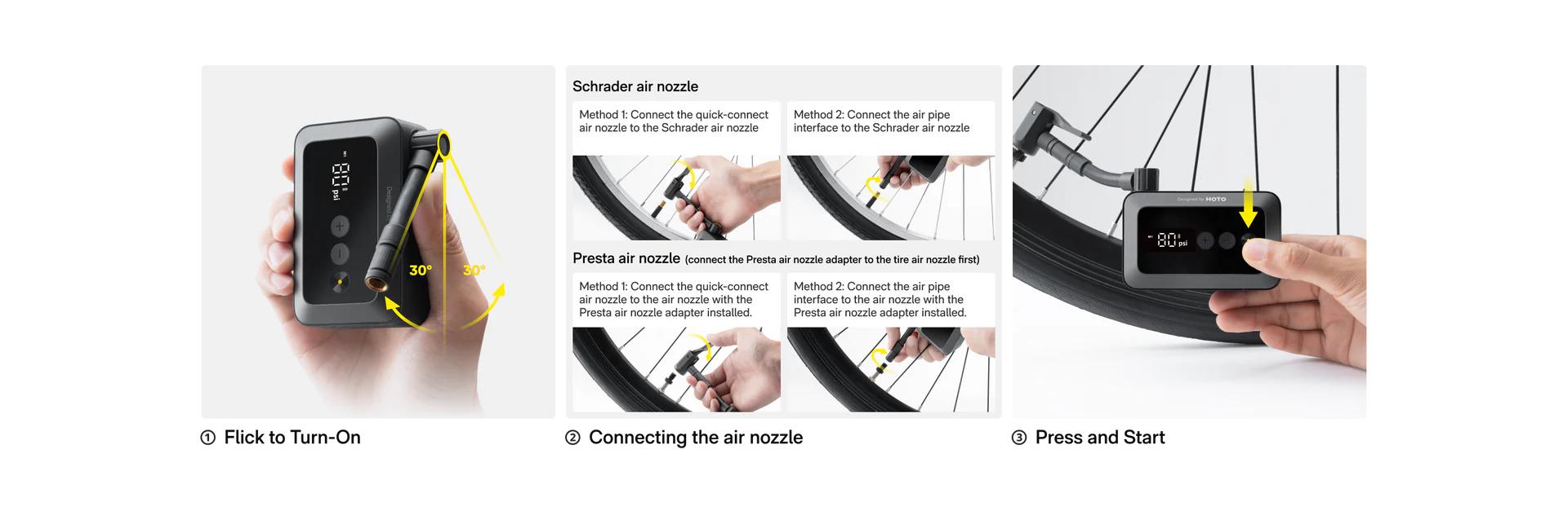 HOTO Mini Bike Tire Pump 25s Fast Inflate with Gauge 150PSI Portable Electric Air Pump for Road Motorcycle Mountain Bikes Wireless Outdoor Inflator motorcycle accessories