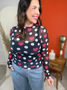 Polka Heart Mesh Top