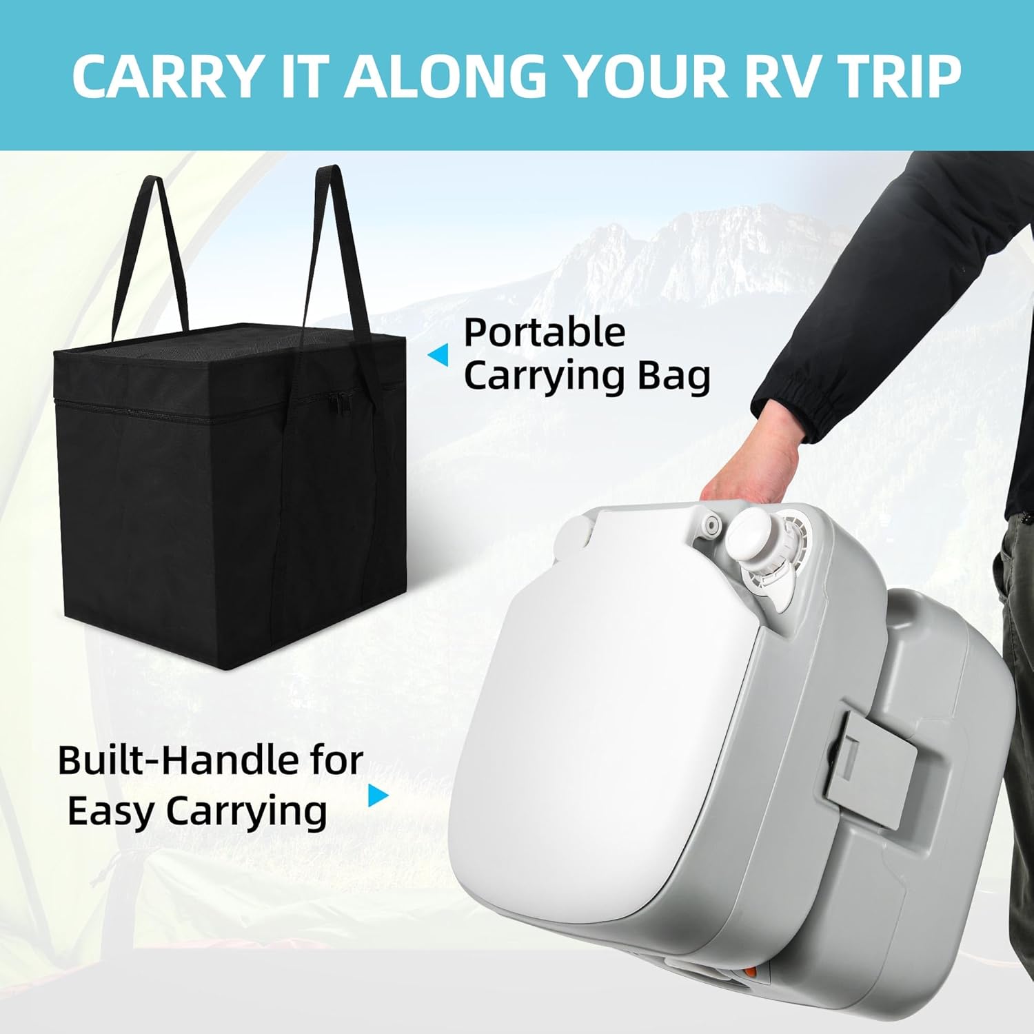 YITAMOTOR Portable Toilet 5.8 Gallon Camping Porta Potty with Sprayer & Handbag RV Toilet with Handle Pump Level Indicator for Motorhome Travel Car Boat Indoors & Outdoors