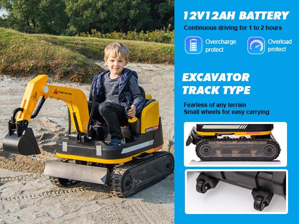 360-Degree Rotating Ride-On Excavator and Bulldozer with Track Design Wheels for All-Terrain Play Remote Control MP3 Toolbox for Kids and Parents Interactive Construction Toy