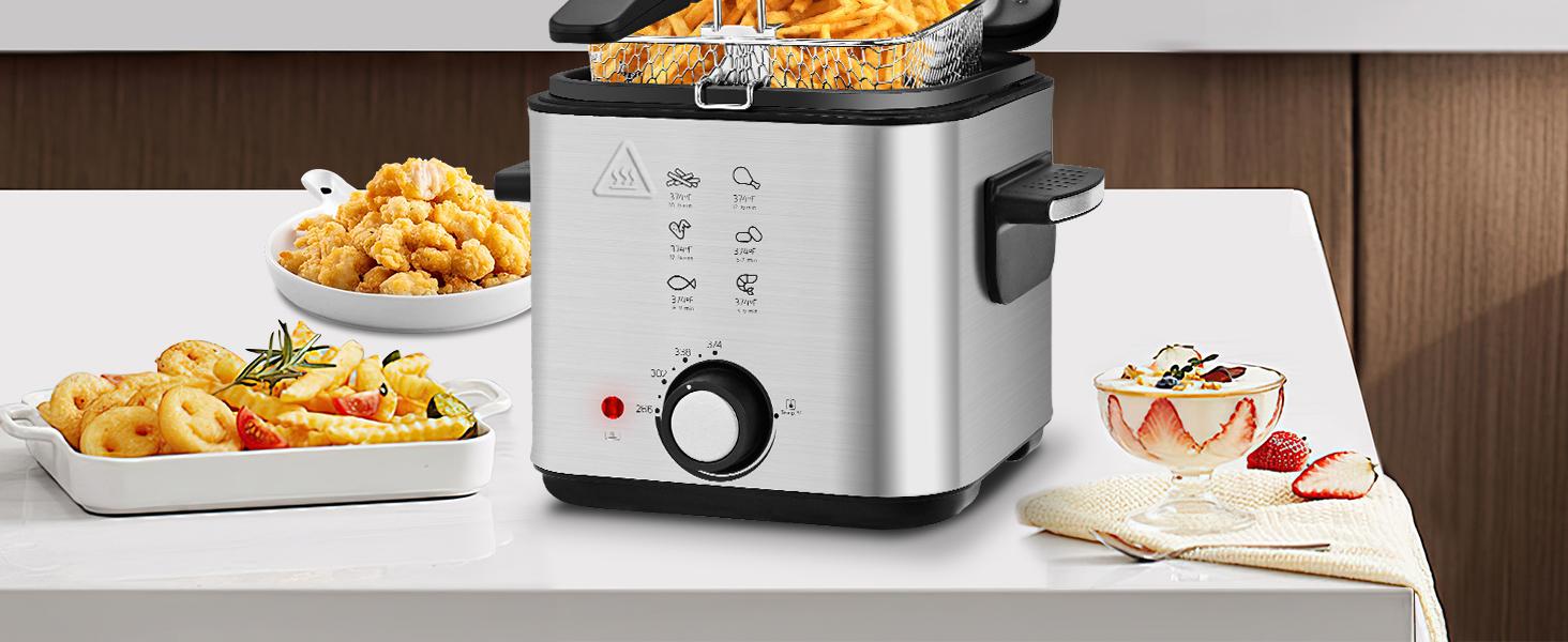 SUSTEAS Electric Deep Fryer, 1.5 Qt. Oil Capacity, Cool Touch Sides Easy to Clean, Deep Fryer with Basket for Home Use, Nonstick Basket Cooker Appliance