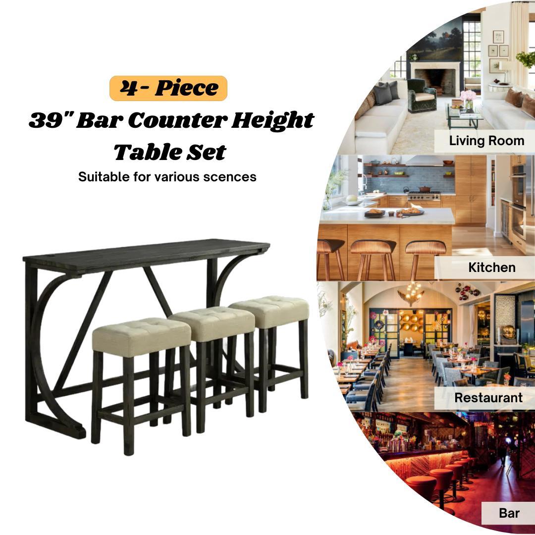 Hudson Counter-Height Dining Set with USB Charging & 3 Tufted Stools - 4 Piece Dining Room Set Hudson Counter-Height Dining Set with USB Charging & 3 Tufted Stools - 4 Piece Dining Room Set