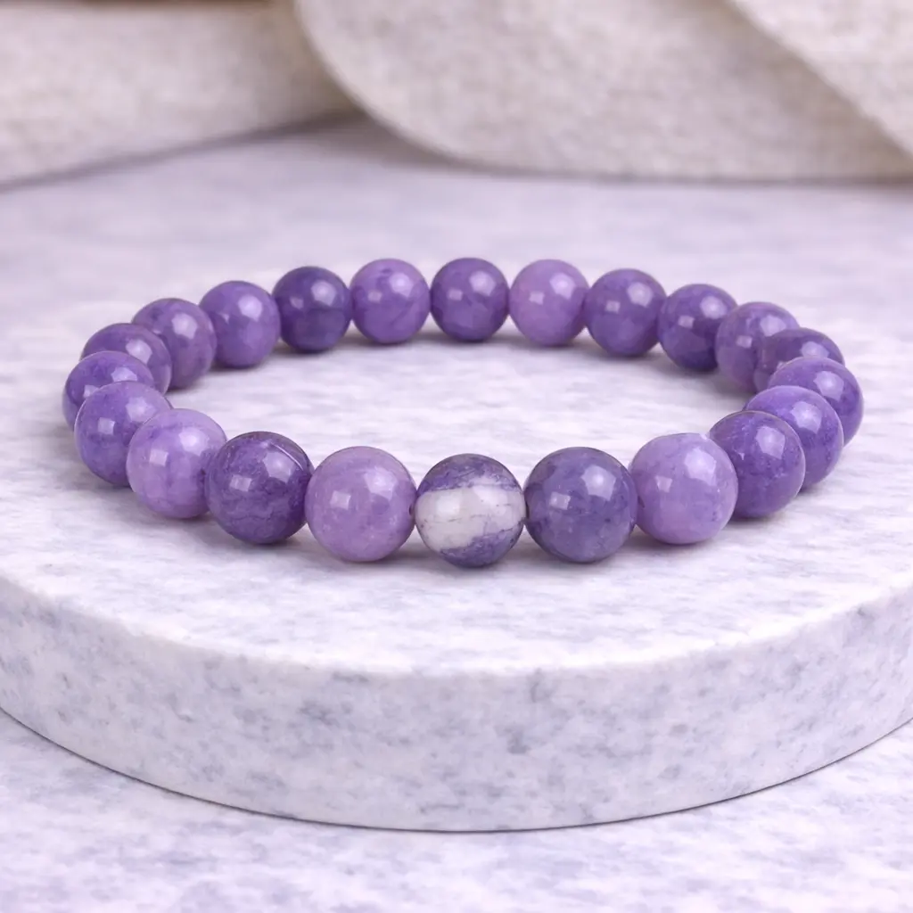 Purple Angelite Stone Bracelet 8mm Natural Crystal Beads for Inner Peace and Intuition Handmade Healing Energy Jewelry