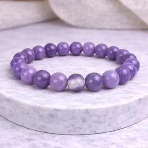 Purple Angelite Stone Bracelet 8mm Natural Crystal Beads for Inner Peace and Intuition Handmade Healing Energy Jewelry