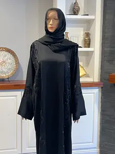 Elegant Black Nada Abaya with Embroidered Details and Long Sleeves for Modest Wear