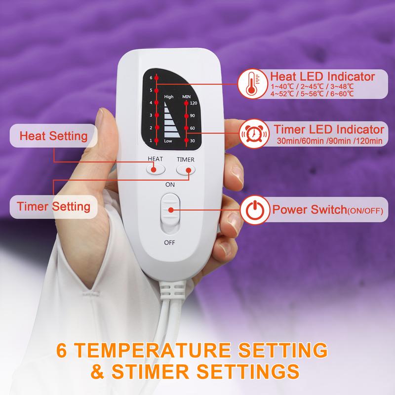 Heating pad for targeted precise application, portable, 6 heating levels, quickly heats up to 140 ° F, automatically shuts off in 2 hours, leg, shoulder, knee, neck heating - machine washable, ideal gift for parents' holidays, ideal gift
