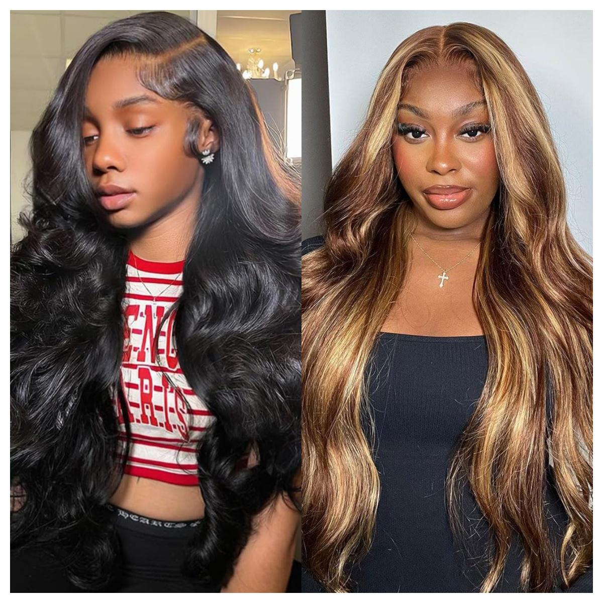 【Live Combo】Female 2 Burgundy Body Wave Human Hair 13x4 Transparent Lace Front Wigs