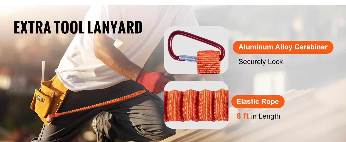 VEVOR Steel Core flipline,  1/2" x 8' Arborist Flipline, Flip Line for Tree Climbing with Alloy Steel Snap Hook, Aluminum Alloy Carabiner and Extra Tool Lanyard, for Arborist, Tree Climbers