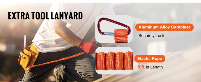 VEVOR Steel Core flipline,  1/2" x 8' Arborist Flipline, Flip Line for Tree Climbing with Alloy Steel Snap Hook, Aluminum Alloy Carabiner and Extra Tool Lanyard, for Arborist, Tree Climbers