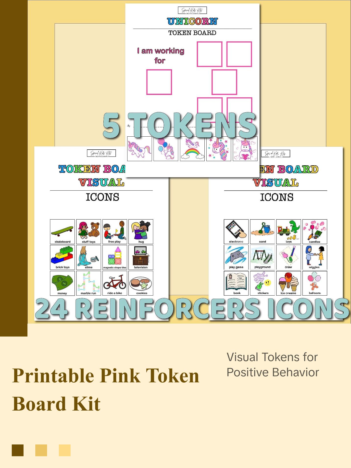 Printable Pink  Kids Token Board | Token Board for Autism or ADHD | Reward Chart for Toddlers | Positive Behavior Reinforcement