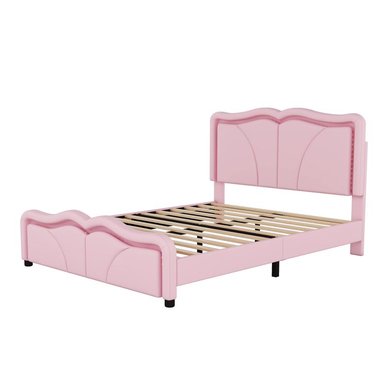 Bellemave Upholstered Platform Bed with Curve Shaped Height-adjustable Headboard LED Light Strips Kids Bed Solid Pine Wood MDF Stable Structure Easy Assembly Bellemave Upholstered Platform Bed with Curve Shaped Height-adjustable Headboard LED Light Strips Kids Bed Solid Pine Wood MDF Stable Structure Easy Assembly