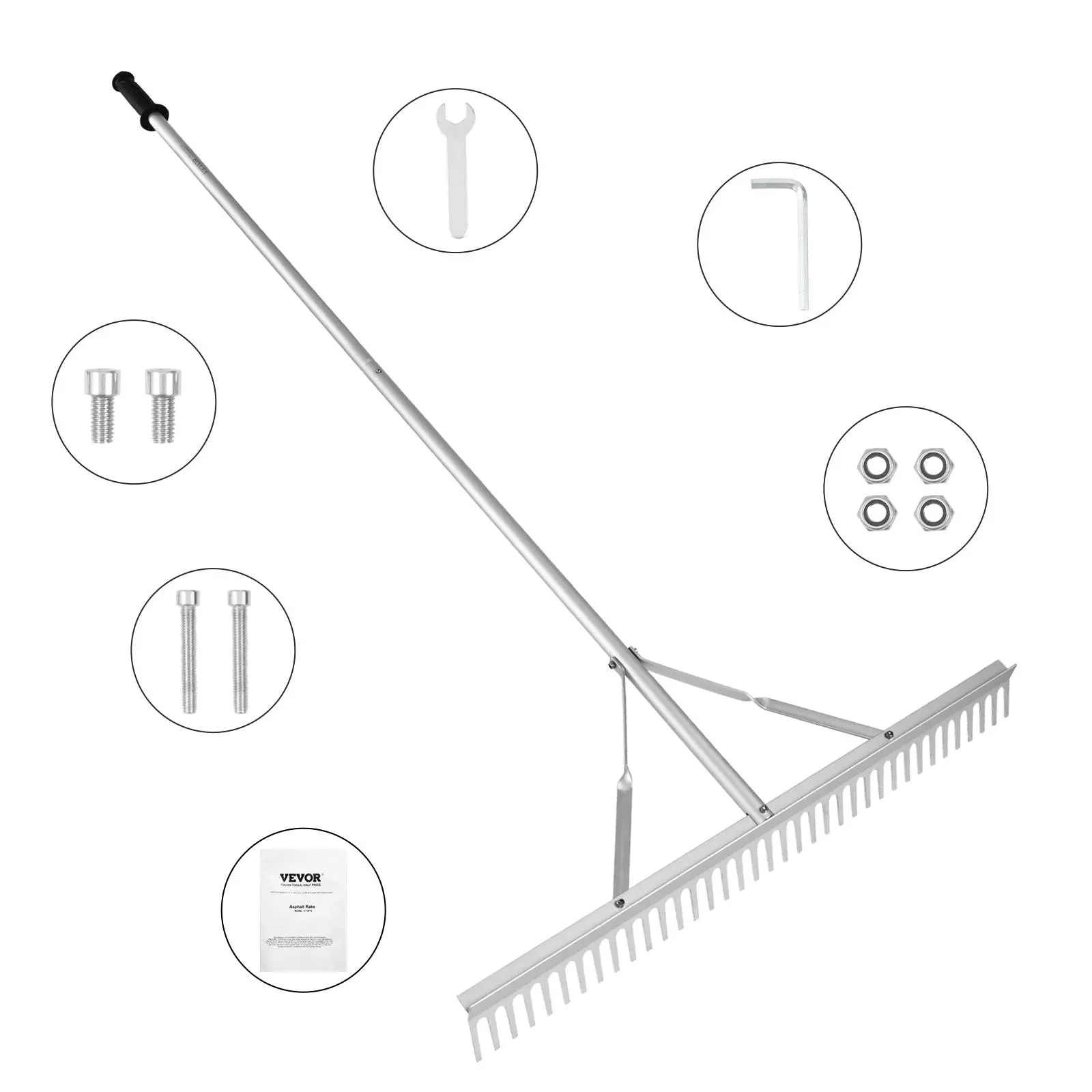 【Summerfinds】VEVOR Landscape Rake 36" Head Aluminum Landscape RakeLake Weed Rake with 75" Long Handlefor Loosening SoilLawn CareWeeding LakeGardenPond, Leaf Rake, Durable Gardening Tools