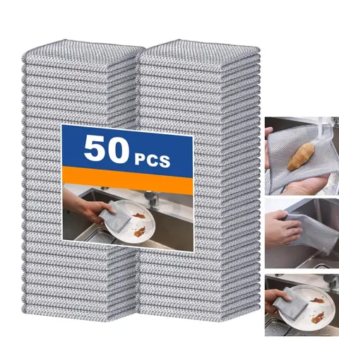 50Pcs Double Layer Wire Dishwashing Rags Non-Scratch Multipurpose Sturdy Wire Cleaning Cloth Towel for Kitchen, Stove Top Cotton Steel Household Microfiber Cleaning Rags Microfiber Cleaning Cloths
