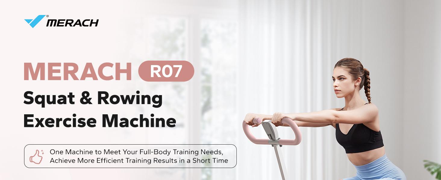 Merach Squat Machine Glutes Workout Adjustable Resistance Foldable Exercise Equipment Leg Exercise Machine with 350lbs Weight Capacity for Women, Rowing Machine