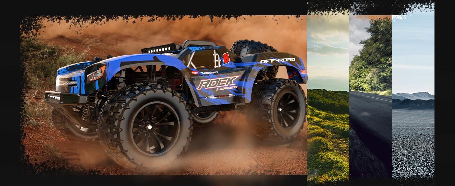 DEERC 9006E 1:12 4WD Off-Road RC Stunt Monster Truck, 28MPH 2.4GHz Racing Car, Waterproof Short Course Truck with 2 Lithium Ion Batteries, Spare Tire, LED Lights, Shock Absorbers, 100m Control Range, All-Terrain Tires for Ages 12+ Adults, 100 Meters