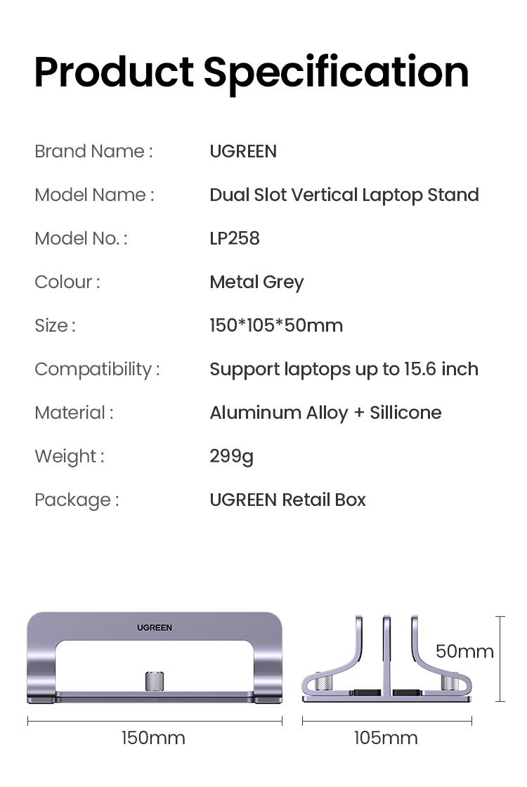 UGREEN Vertical Laptop Stand Holder Desk Single/Dual Aluminum Dock Compatible with MacBook Pro Air Laptop Stand Desktop Adjustable, Lenovo Ideapad, Surface Book, HP Notebook, Dell Chromebook Up to 17.3 Inch-TikTokShopBlackFriday ,TikTokShopHolidayHaul