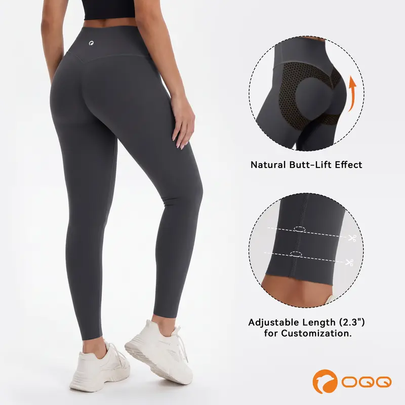 OQQ Women's High-Waist Butt-Lift Solid Sports Leggings - 2.3" Adjustable Length, Nylon+Spandex Moves With You, Sportswear Bottoms, Work-to-Yoga Wear, Back-to-School Casual Basic Style,sohochic