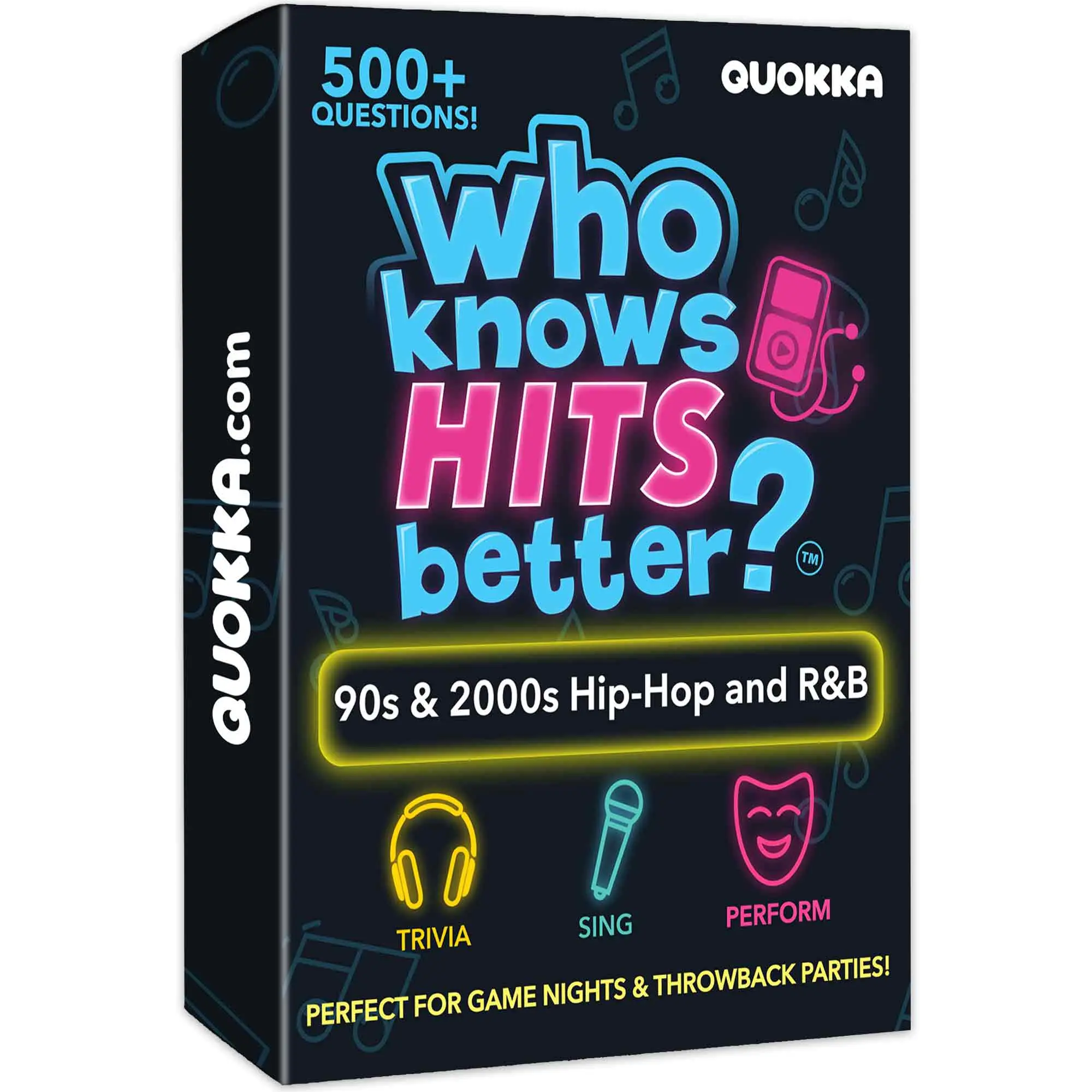 QUOKKA Music Trivia Card Game - 500+ Questions, 90s-2000s Hip-Hop & R&B Edition, Tabletop/Board/Family Game for Adult Parties, Throwback Quiz with Karaoke Singing Challenge, Tabletop Games