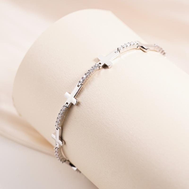 Delzzad 0.9ct Cross Adjustable Bracelet Synthetic Moissanite Copper Bracelet Engagement Wedding Anniversary Perfect Gifts