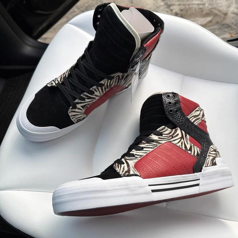 Supra Skytop77 Limited Avenger Black Red Premium Leather Crocodile Horse Hair High Top Sneakers