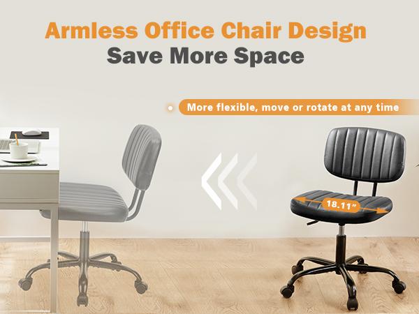 Height Adjustable 360° Swivel Computer Chair, Armless Office Chair, Home Office Low Back Dresser Lumbar Support, Armless, Suitable for Narrow Spaces