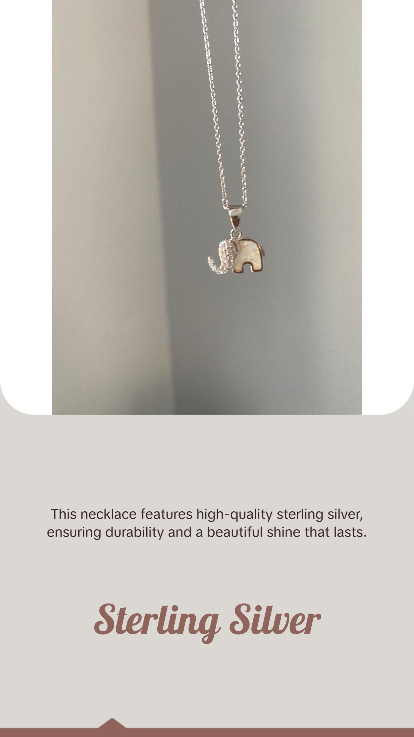 White Opal Sterling Silver Elephant Necklace