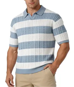 #SummerVibes 2026 Summer Twisted Stripes Knitted Short-Sleeved T-Shirt - Men's and Women's Version - Loose Collar Half-Sleeve Old Money Style Casual, Simple, Elegant Shirt