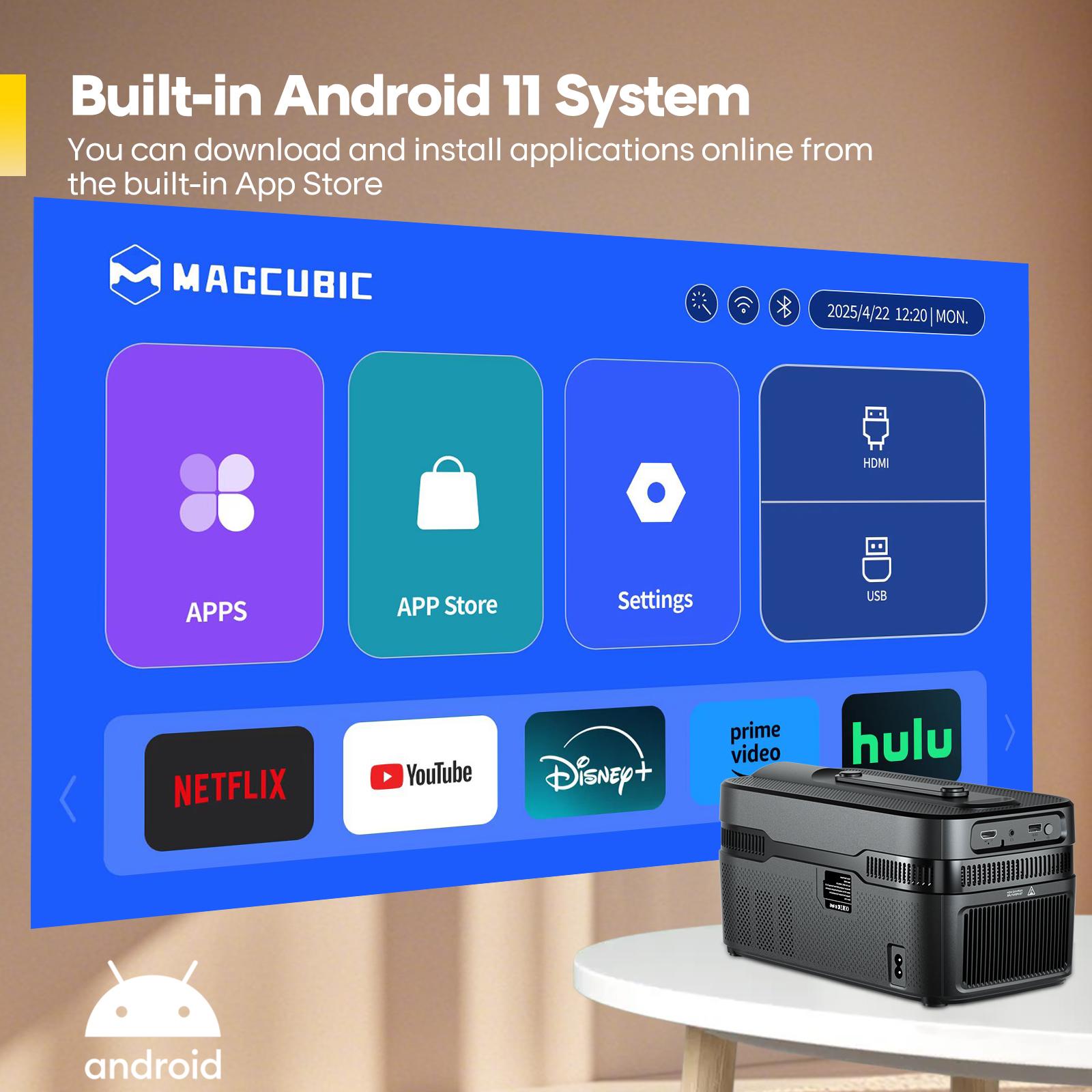 Magcubic HY450C 900ANSI Projector Auto Focus 8K Decode 0.6:1 Ultra Short Throw Full HD Native 1080P Auto Offset WiFi6 BT5.4 Built-in Daul 5W HiFi Speaker Auto Keystone Correction Home Theater