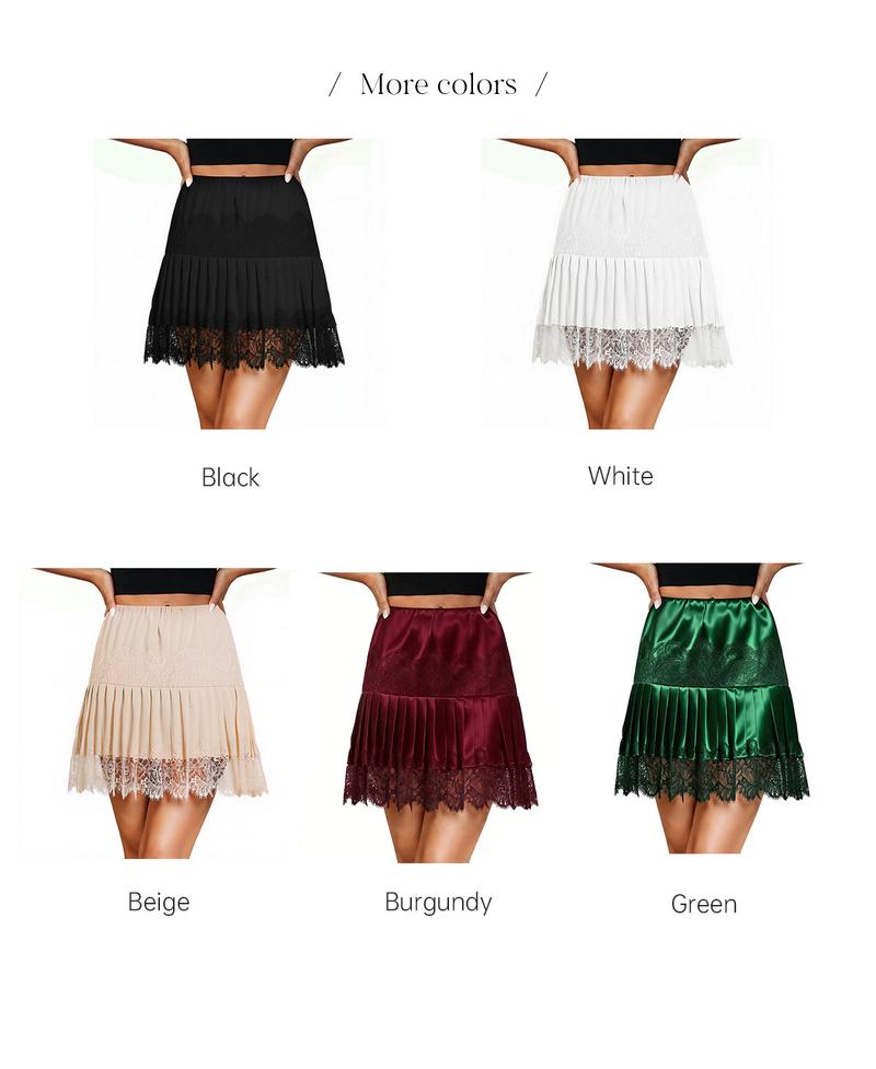 Chicovar Women's Lace Mini Skirts Casual Stretchy Waist Solid Color Loose Fit Pleated Skirts Summer A-line Skirts Perfect for Fall Layering, Holidays, Vintage look, NO Shorts