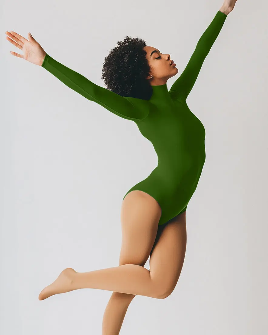 Long Sleeve Mock Neck Leotard - Olive Green