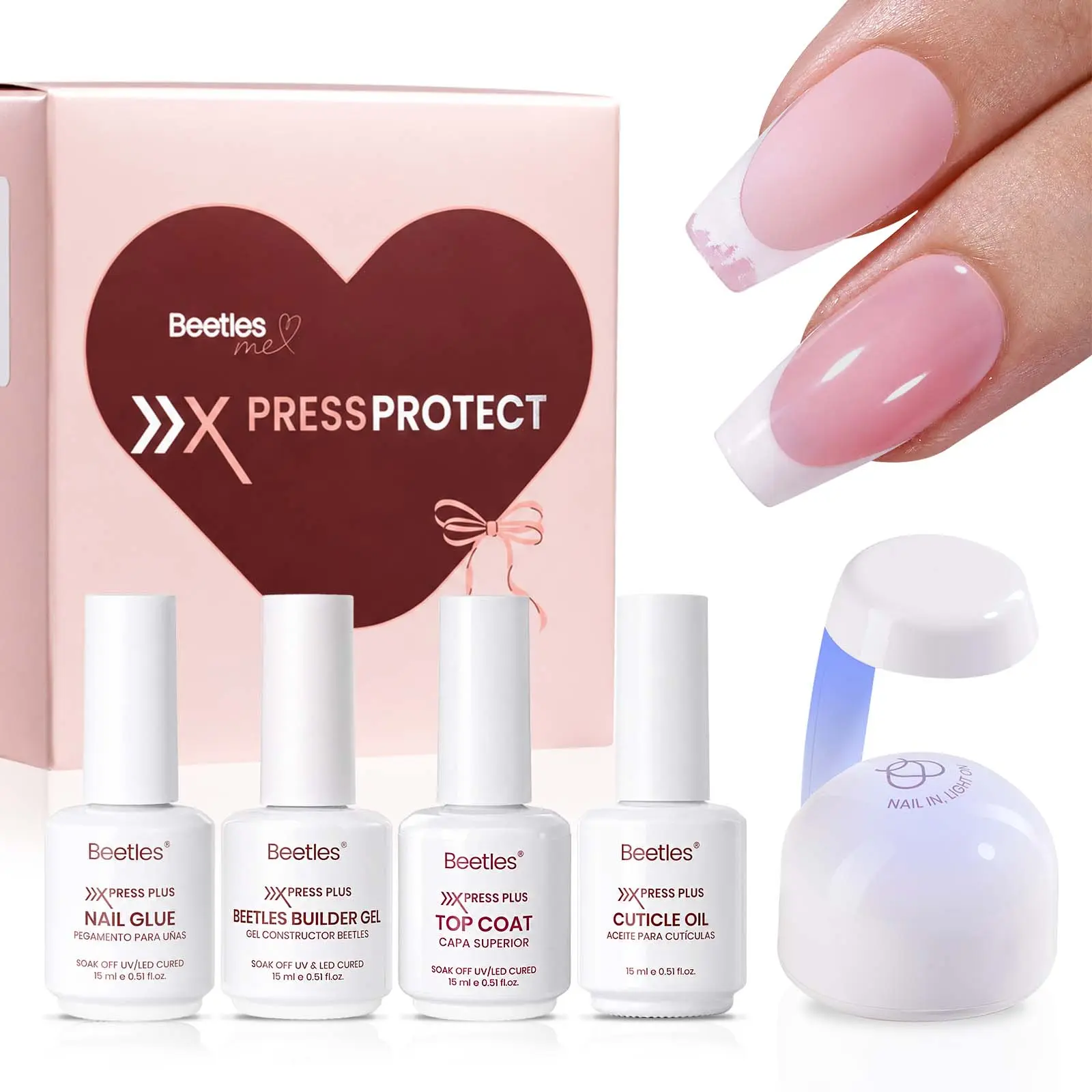 [Exclusive to TTS]Beetles Nail Tip Essentials Kit with UV Lamp, Builder Gel, Nail Glue Gel, Top Coat & Cuticle Oil, Long-Lasting Wear for Soft Gel Tips Press-On Nail & Nail Tips