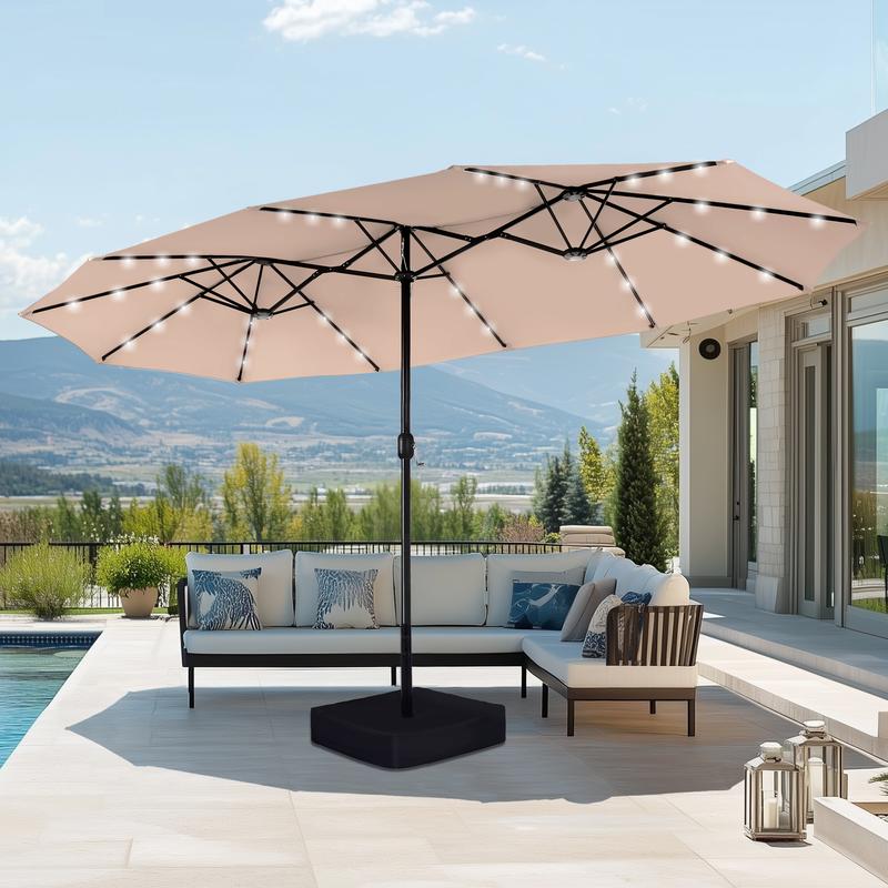 【LED Light Option】Sophia & William 15ft Large Outdoor Patio Umbrella with Base – LED Light Option, Double-Sided, Crank Handle, Waterproof