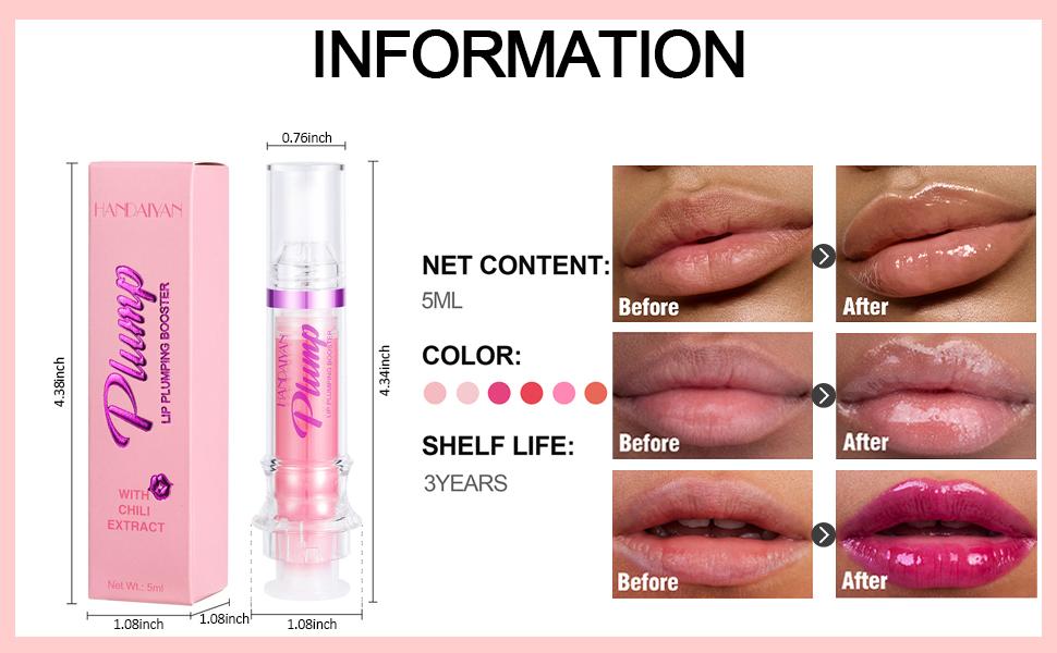 Erinde Lip Plumper Gloss, Natural Spicy Lip Plumping Booster, Ultra-Hydrating & Nourishing Plump Lip Plumper, Glossy Finish Fuller Lip Plumping Oil for Women Girls,  Hydrate Moisturizer Moisturizer