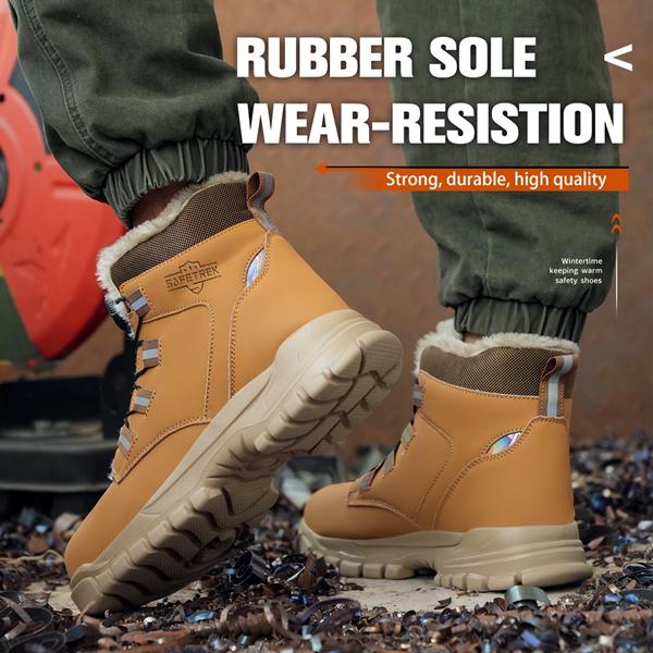Men's Steel Toe Safety Shoes With Plush Fur Lining, Warm Insulated Design, Breathable Upper, Slip-Resistant Outsole, Soft And Lightweight Work Boots For Construction And Industry, Thoughtful Winter Gift For Men