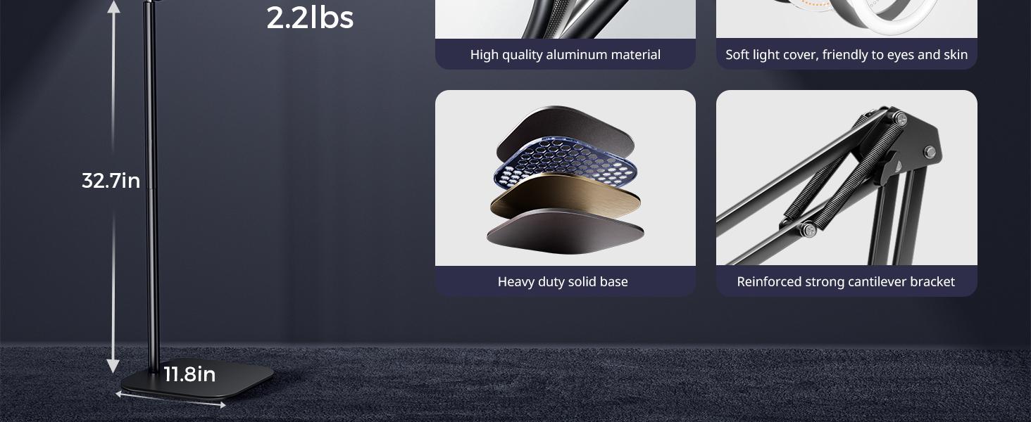 UBeesize 12" Ring Light Tripod for iPhone with Overhead Phone Mount ,75" Tall  Adjustable Aluminium Stand for Photography/Live Streaming/TikTok/YouTube Content Creation Selfie Cellphone Nail Art & Drawing for Artists