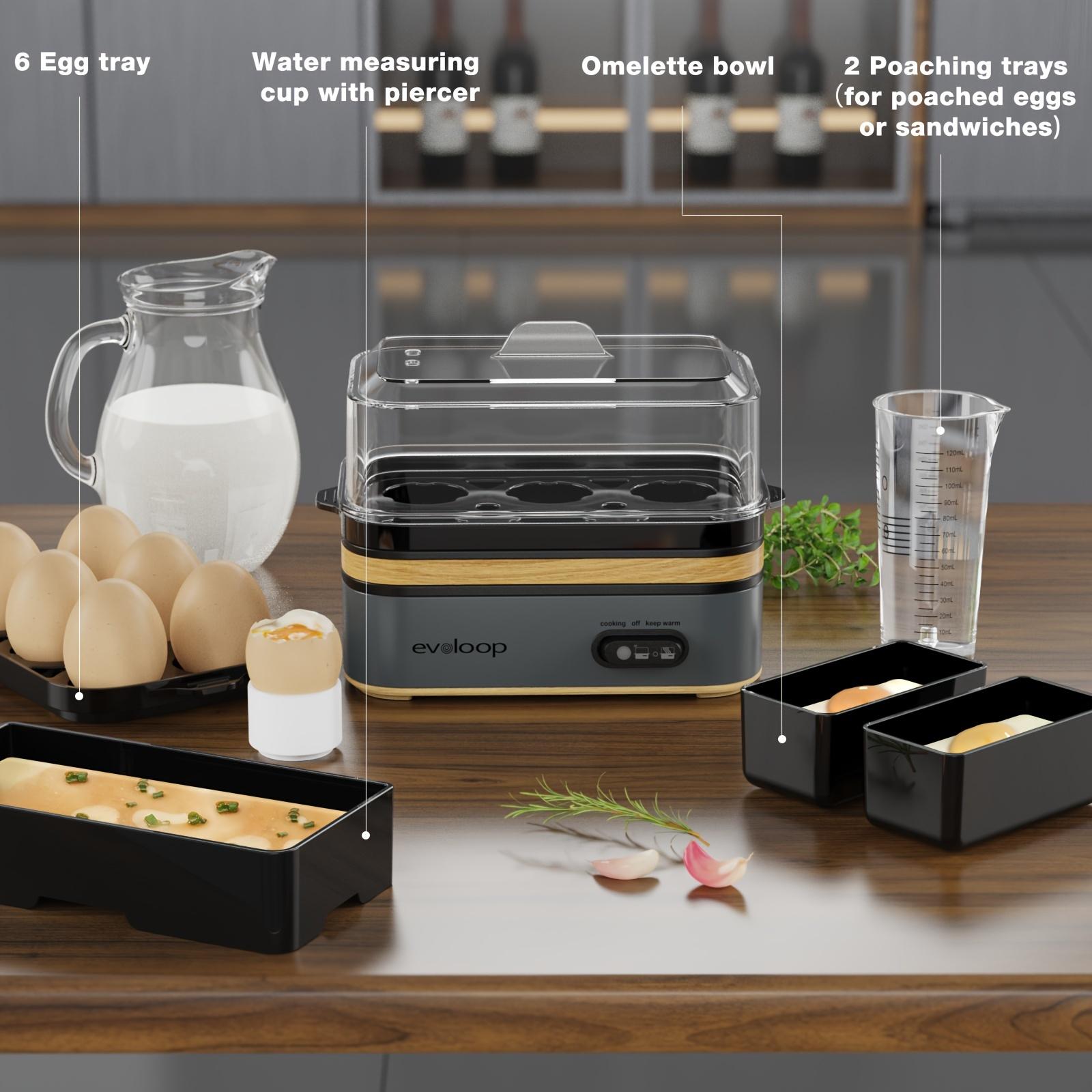 EVOLOOP Rapid Egg Cooker 6 Egg Capacity BPA free Electric Egg Cooker for Hard Boiled Eggs, Poached Eggs, Scrambled Eggs, or Omelets，Easy and Convenient Way to Prepare Delicious Eggs ,outdoor gear