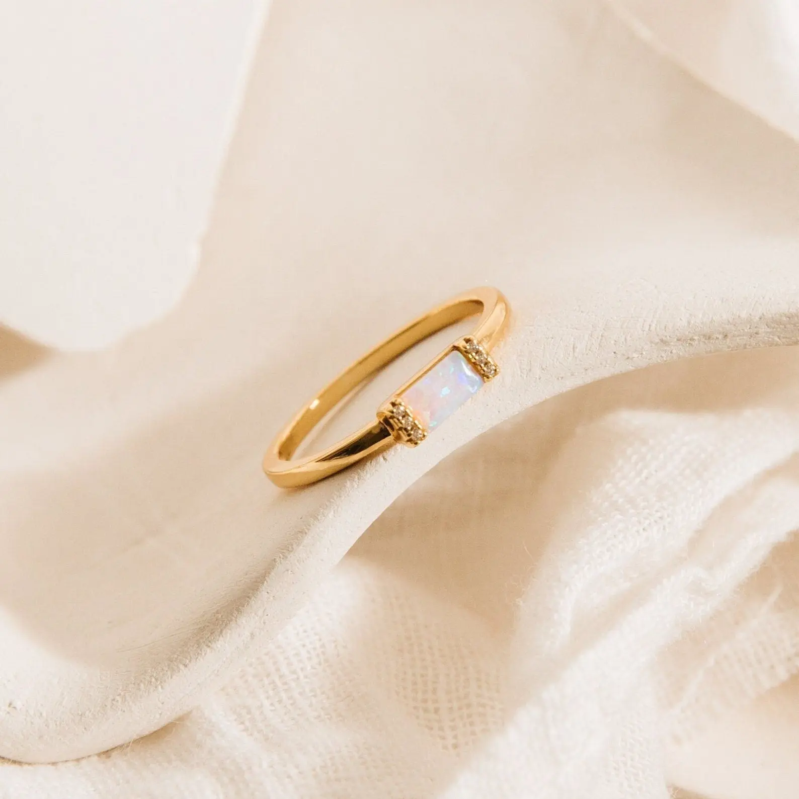 Kiera Opal Baguette Ring by Caitlyn Minimalist - Dainty Opal Gemstone Promise Ring in Gold - Minimalist Jewelry - Anniversary Gift for Girlfriend