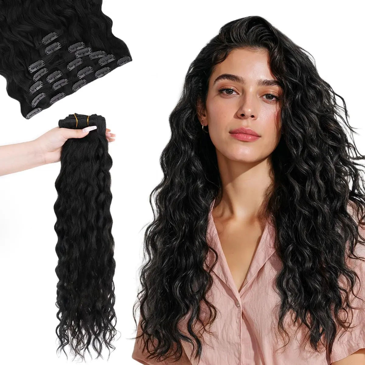 GOO GOO Hair Extensions Elf Curl Clip in Human Hair Extensions, 7pcs/9pcs 18-24inch curly hair，Elf Curl Clip in Human Hair Double Weft Natural Curl Hair Full Head for Women summer hairstyles #tiktokshopbacktoschool #sohochic
