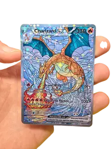 STUNNING STAINED GLASS Ice Cavern Charizard ex! Starry Holo Custom Card - Precision Cut Aesthetic TCG - Standard Size and Pokemon Back