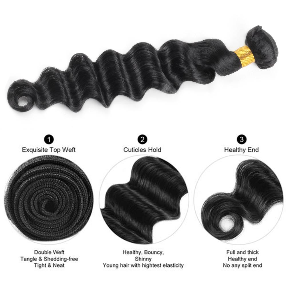 Brazilian Loose Deep Wave Bundles Remy Human Hair Weave 3 Bundles Loose Deep Quick Weave with 4x4 Lace Closure