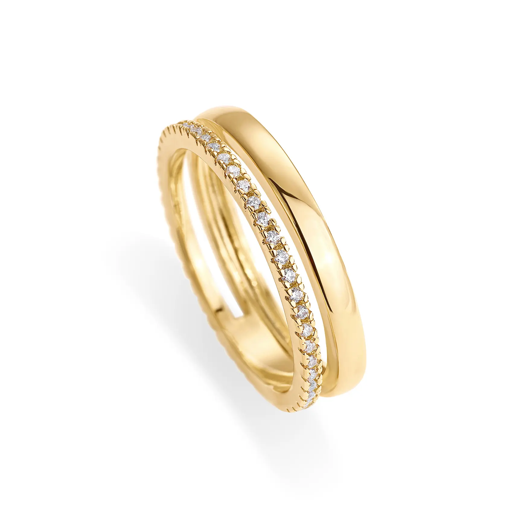 PAVOI 18K Gold Plated Cubic Zirconia Dual Stacking Rings for Women - Gold Eternity Band for Women - Thumb Ring