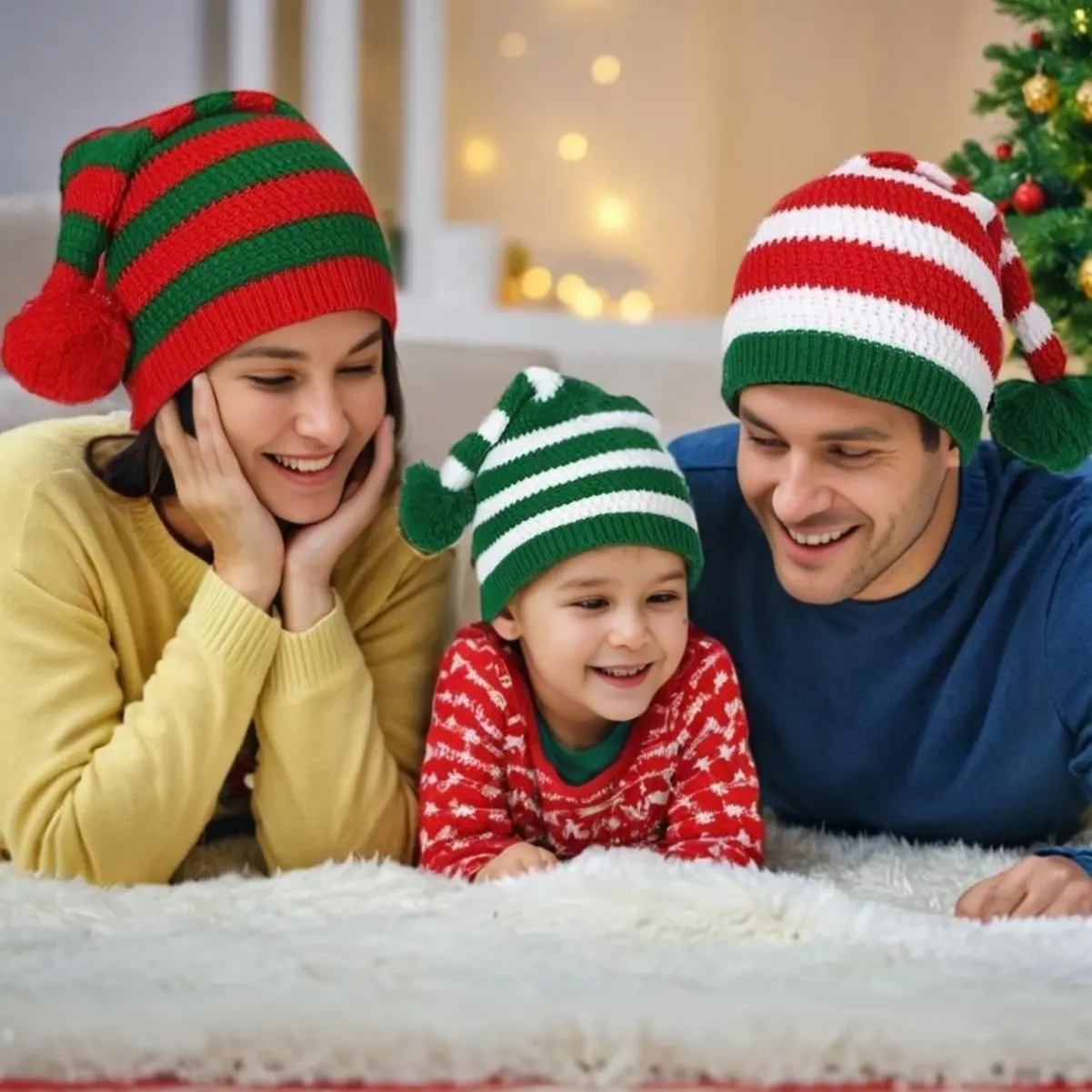 Popular Christmas Knitted Hat Striped Fur Ball Christmas Hat