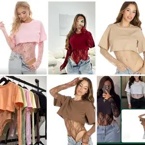 Long sleeve Mesh+Cropped Top