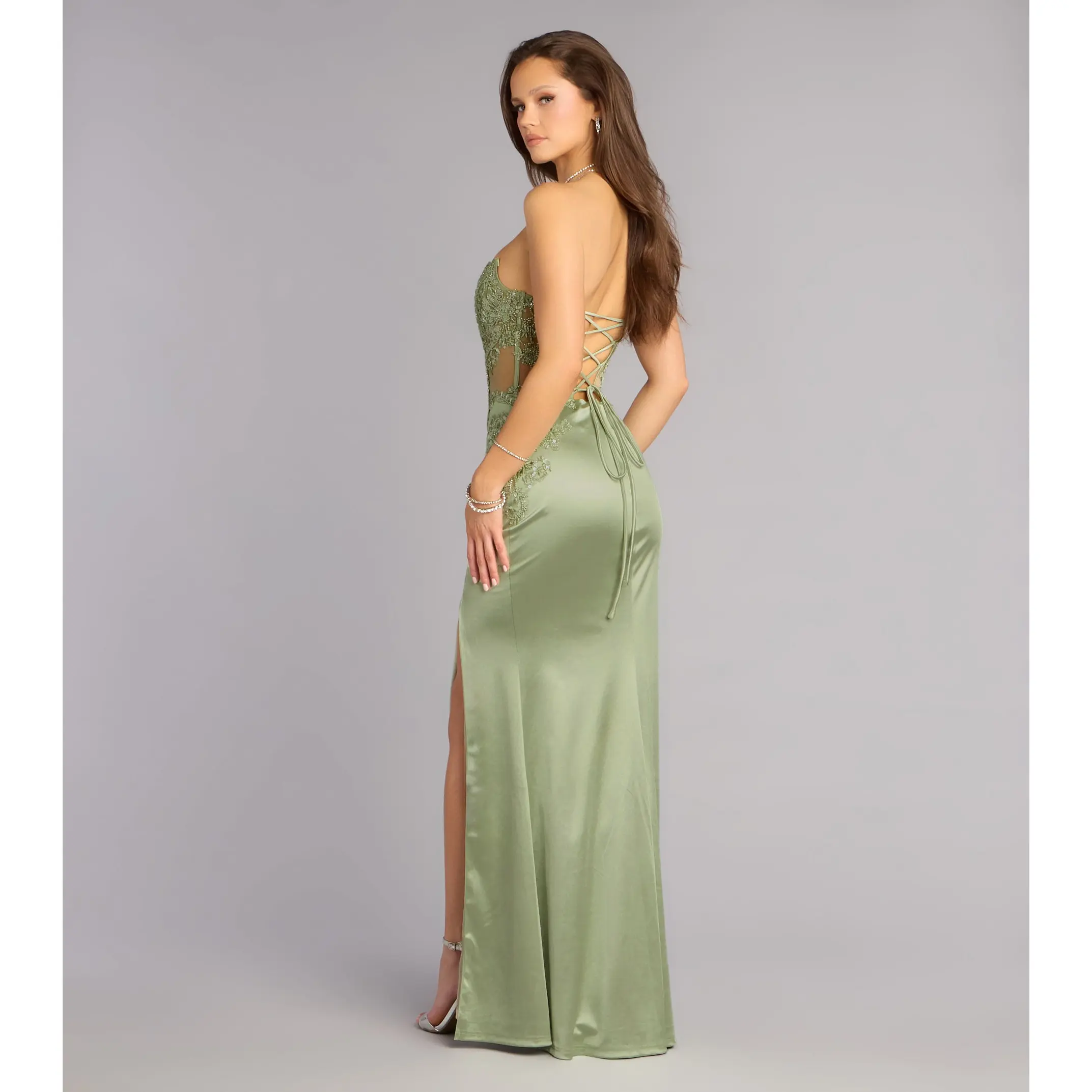 green emerald velvet dress Sparkly Long Corset Mermaid Prom Dress