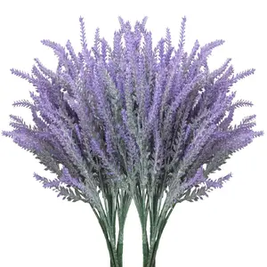 10 Bundles Artificial Lavender Faux Plastic Plants Faux Purple Flocked Plastic Flowers Fake Flowers for Home Wedding Kitchen Garden Patio Window Box Office Table