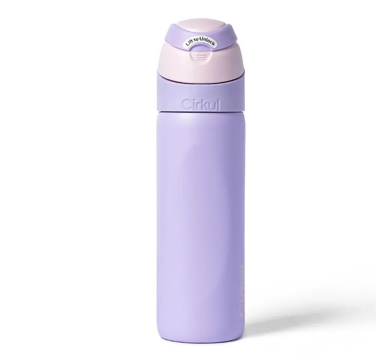 Cirkul 26oz StrawSip Flip Water Bottle Stainless Steel Double Wall Insulated Lilac Color for Home & Travel Use