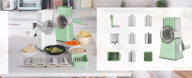 ONAIL Rotary Cheese Grater with Handle, 5+1 Six Well-Designed Blades, Strong Suctuon Cup Base, Kitchen Springtok Utensils Springtok